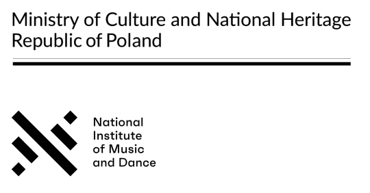 Logo w języku angielskim Ministerstwa Kultury i Dziedzictwa Narodowego oraz Narodowego Instytutu Muzyki i Tańca.